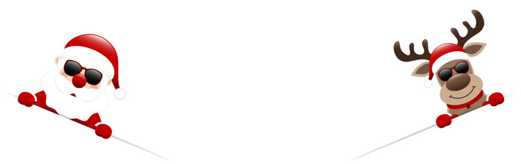 Weihnachtsmann Und Rentier Mit Sonnenbrille Diagonal Banner Innen Dunkelrot