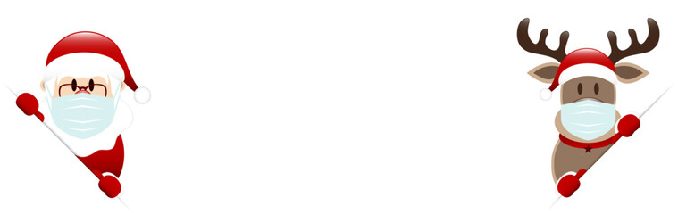 Gerader Weihnachtsmann Und Rentier Maske Banner Diagonal Innen Dunkelrot
