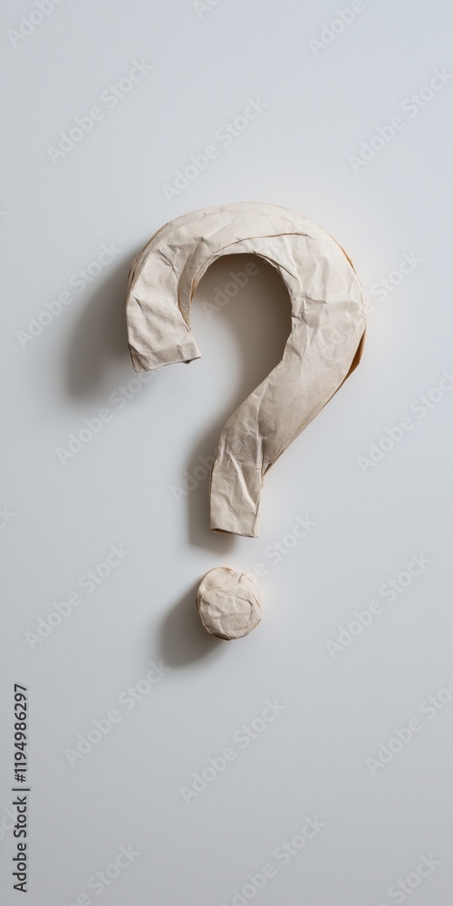 Poster a paper question mark is cut in half and placed on a white background. concept of curiosity and unce