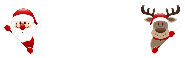 Gerader Weihnachtsmann Und Rentier Banner Diagonal Innen Dunkelrot