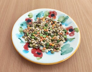 Mix of legumes and barley on the table