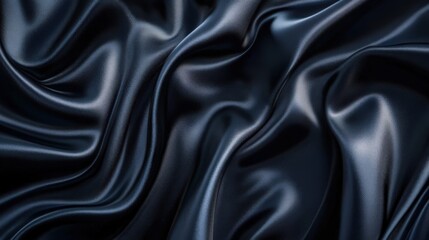 Fototapeta premium Abstract dark blue satin fabric waves background with soft lighting and shadows