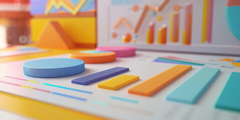 Three-Dimensional Pastel-Colored Charts and Geometric Shapes