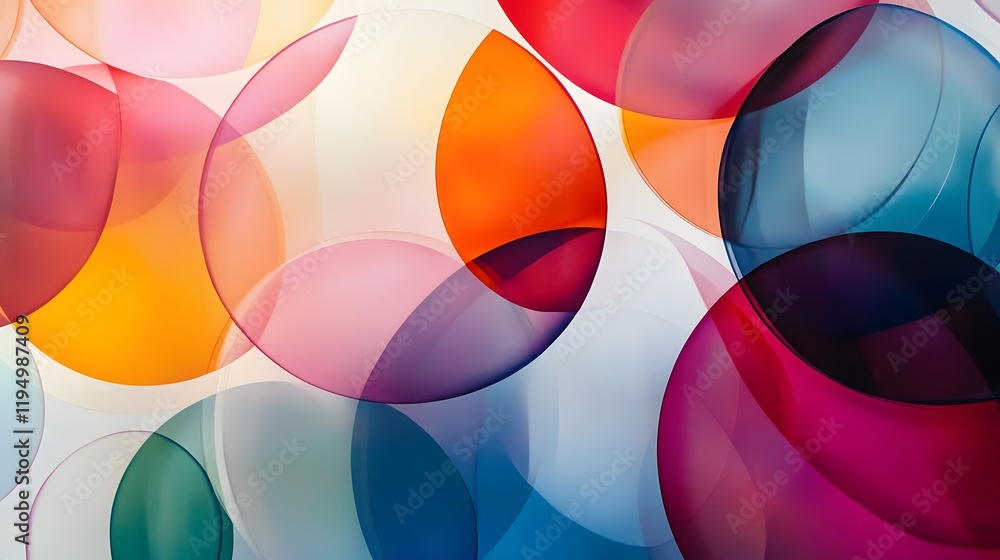 Poster colorful abstract circles in vibrant hues, creating a dynamic visual effect, suitable for background