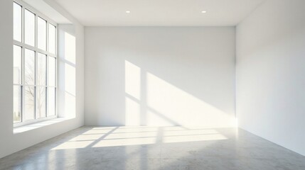 Sunlit Empty Room with Large Window and Polished Floor, Ideal for Interior Design Presentations