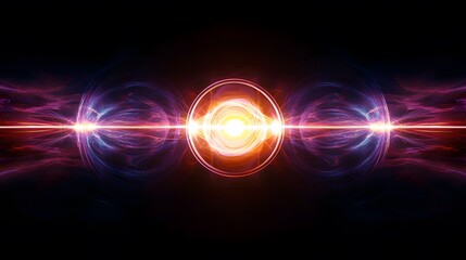 Fototapeta premium Vibrant cosmic energy, abstract representation of a sun surrounded by colorful waves, suitable for science or space themes.