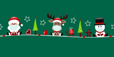 Banner Weihnachtsmann Rentier Und Schneemann Maske Icons Dunkelgrün Dunkelrot