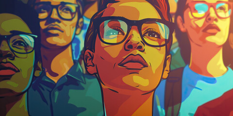 Stylized Portrait of Four People Wearing Eyeglasses