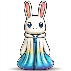 Adorable White Rabbit Wearing a Stylish Zippered Robe