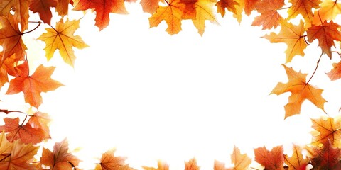 Autumn leaf frame featuring vibrant orange and yellow leaves arranged in a border with a white center for customizable text or images.
