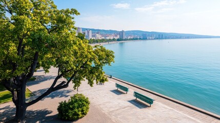 Obraz premium Tranquil Lakeside Cityscape