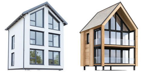 Fototapeta premium Passive House concept. Modern houses showcasing distinct architectural styles and materials.