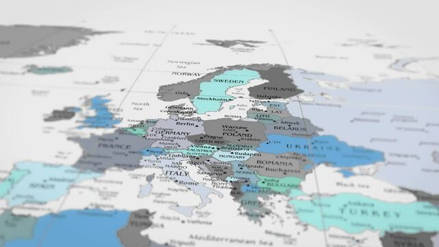 The camera rotating around Germany on the world map takes the focus.  4K Map Animation.