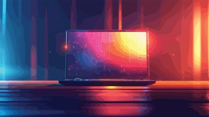 Modern Office Abstract Glowing Laptop on Wooden Desk