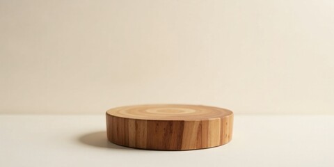 A Simple Wooden Circular Display Stand on a Light Background for Product Presentation