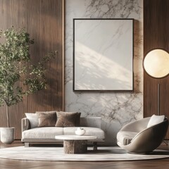 Luxurious living room with a canvas frame mockup and modern furniture