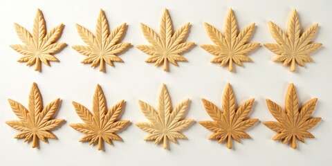 A Delightful Arrangement of Baked Cannabis Leaf-Shaped Cookies on a Plain White Background