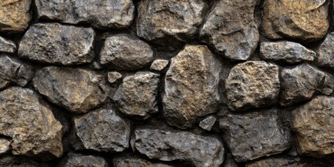 Rustic textured stone wall with dark gray and earthy brown tones featuring irregularly placed jagged rocks in close-up view