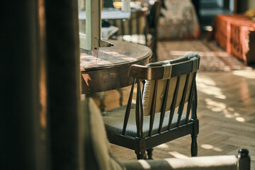 antique interior with authentic wooden furniture