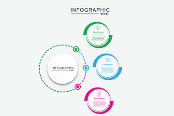 3 Steps Infographics Design Template - Graph, Pie chart, workflow layout, squire diagram, brochure, report, presentation, web design. Editable Vector