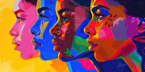 Abstract Portrait of Four Women in Profile