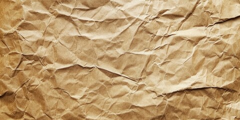 Crumpled brown paper texture background with warm tones and uneven surface, ideal for wrapping or vintage design elements.