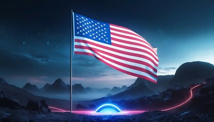 American Flag Waves on an Alien Landscape
