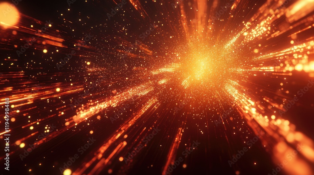 Poster 3d futuristic data stream concept with glowing lines and digital particles, ample copy space