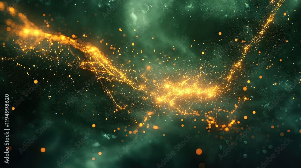 Poster 3d futuristic data stream concept with glowing lines and digital particles, ample copy space