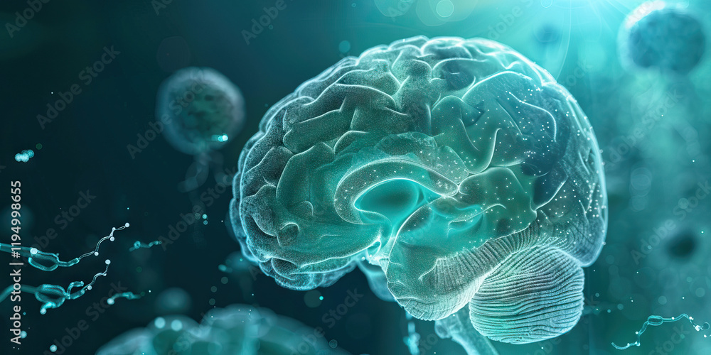 Aufkleber digital rendering of human brain with surrounding particles