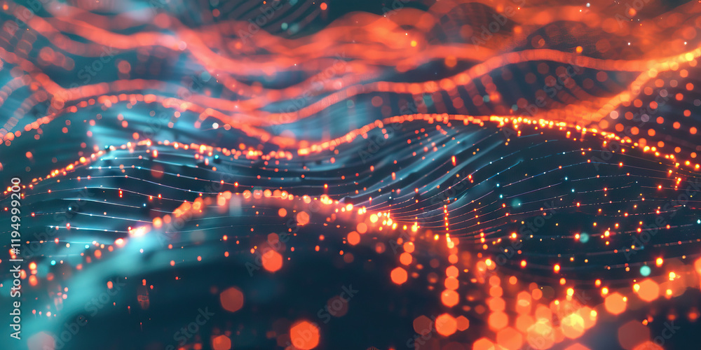 Poster abstract network wave pattern with orange and teal illumination
