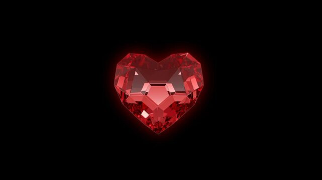 Crystal Heart shape animation. Red diamond heart rotation 3d icon