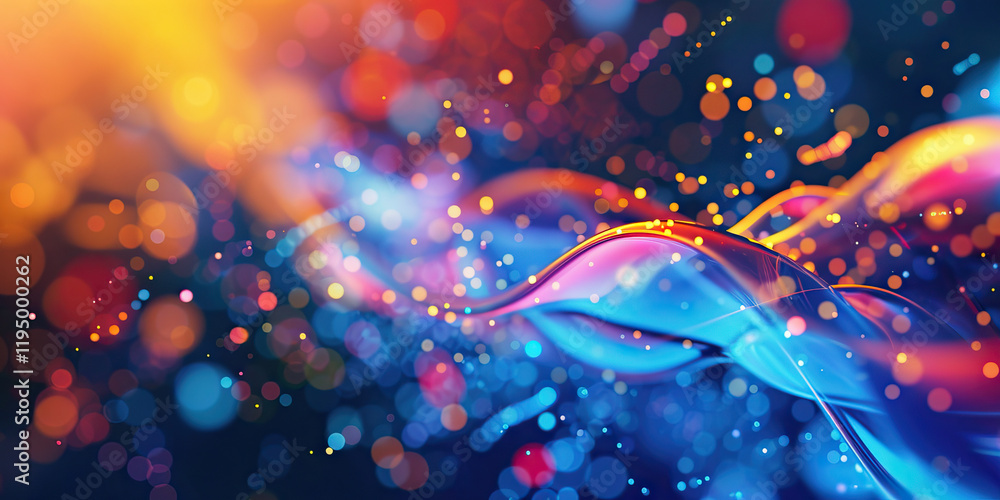 Poster abstract multicolored fluid forms with bokeh lights