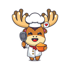 chef moose mascot cartoon character with cake dough.