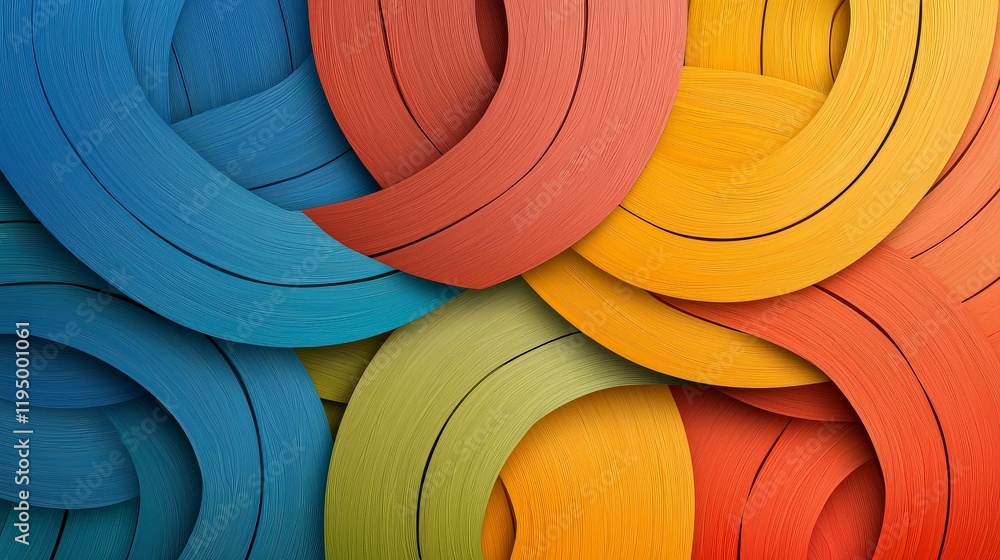 Poster colorful abstract paper strips intertwined in vibrant swirls creating a dynamic visual texture