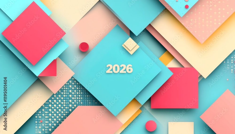 Poster abstract background with colorful geometric shapes, soft bokeh, and text space - 2026