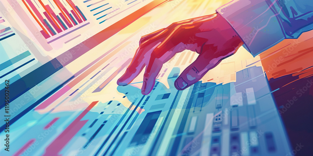 Poster hand interacting with digital data interface