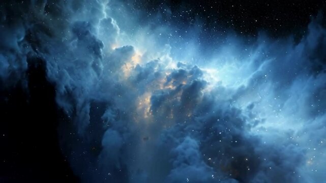 A stunning view of a celestial scene depicting swirling clouds and bright stars, conveying a sense of wonder and deep space exploration.