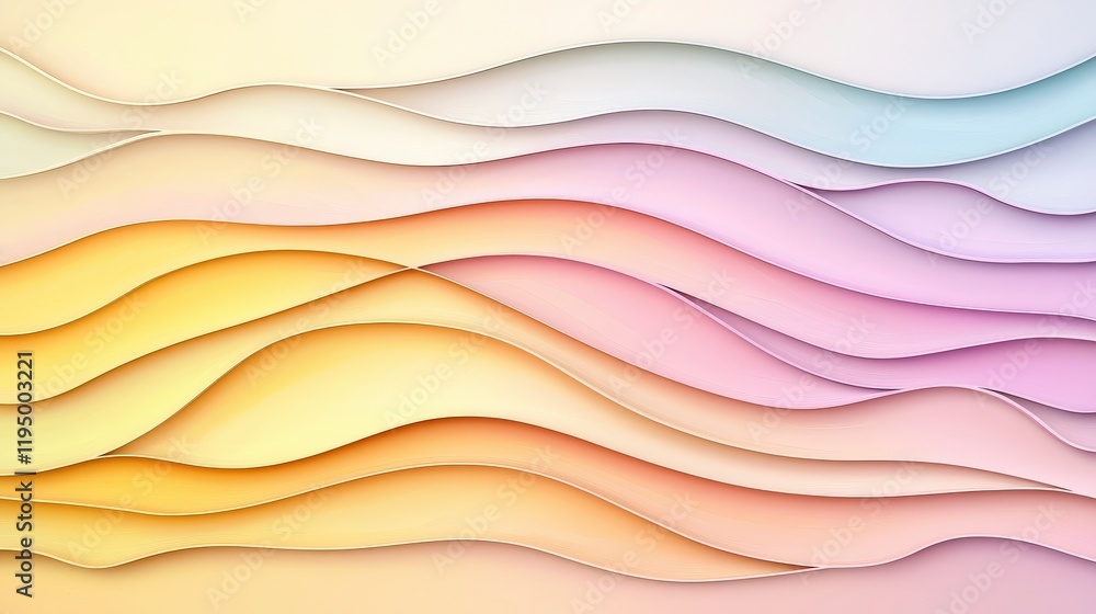 Poster soft flowing waves in pastel colors creating a serene and modern abstract background for design proj