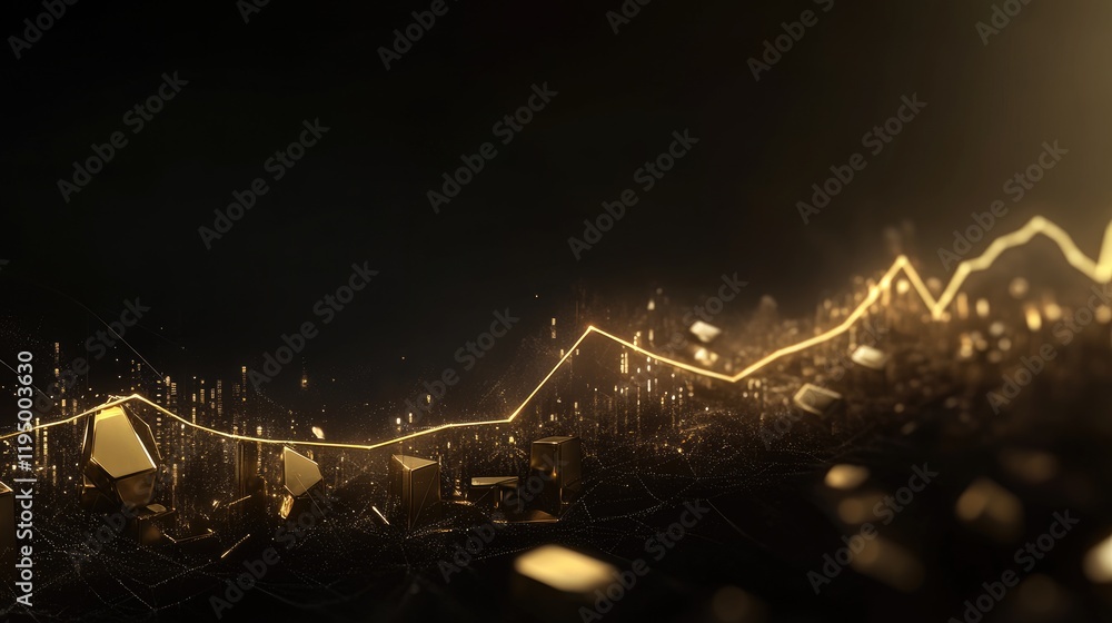 Aufkleber a sleek gold line graph showing the upward trend of gold prices, set against a dark backdrop, with d