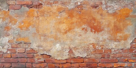 Antique orange brick wall with weathered texture featuring orange and gray tones positioned centrally ideal for vintage interior design copy space