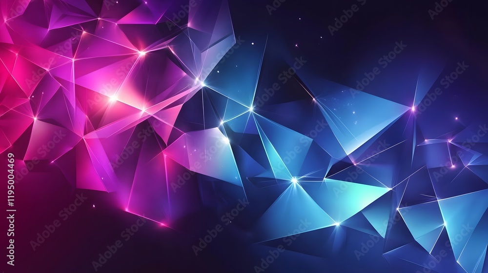 Poster abstract geometric design, vibrant purple and blue colors creating dynamic shapes and patterns, idea