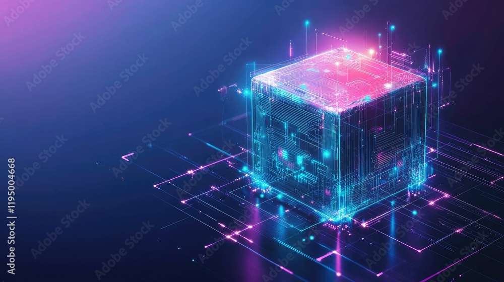 Poster advanced quantum computer concept with glowing circuits and futuristic background, text space availa