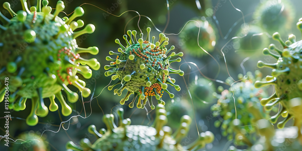 Poster digital microscopic rendering of coronaviruses