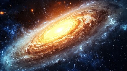 A view from space to a spiral galaxy and stars. Universe filled with stars.
