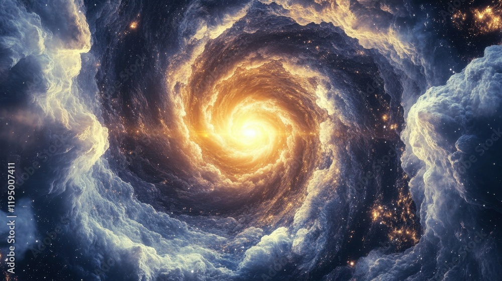 Wall mural a view from space to a spiral galaxy and stars. universe filled with stars.