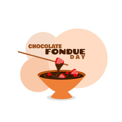 National Chocolate Fondue Day to celebrate on February 5th. One bowl contains liquid chocolate, strawberries and cherries on white background. Food event banner.