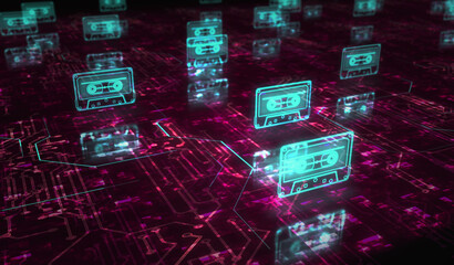 Audio Cassette tape record symbol digital concept 3d illustration