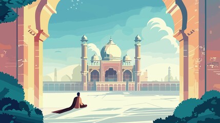 Isra Miraj Design Flat Vector Illustration with Sacred Night Journey Theme