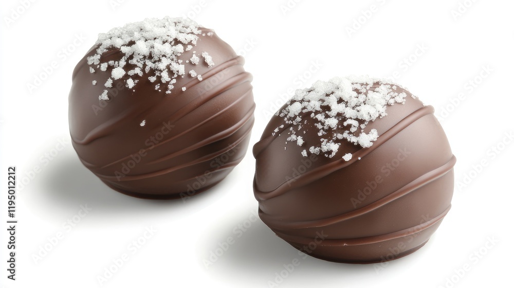 Poster chocolate truffles with cocoa and powdered sugar coatings placed randomly on a neutral background.